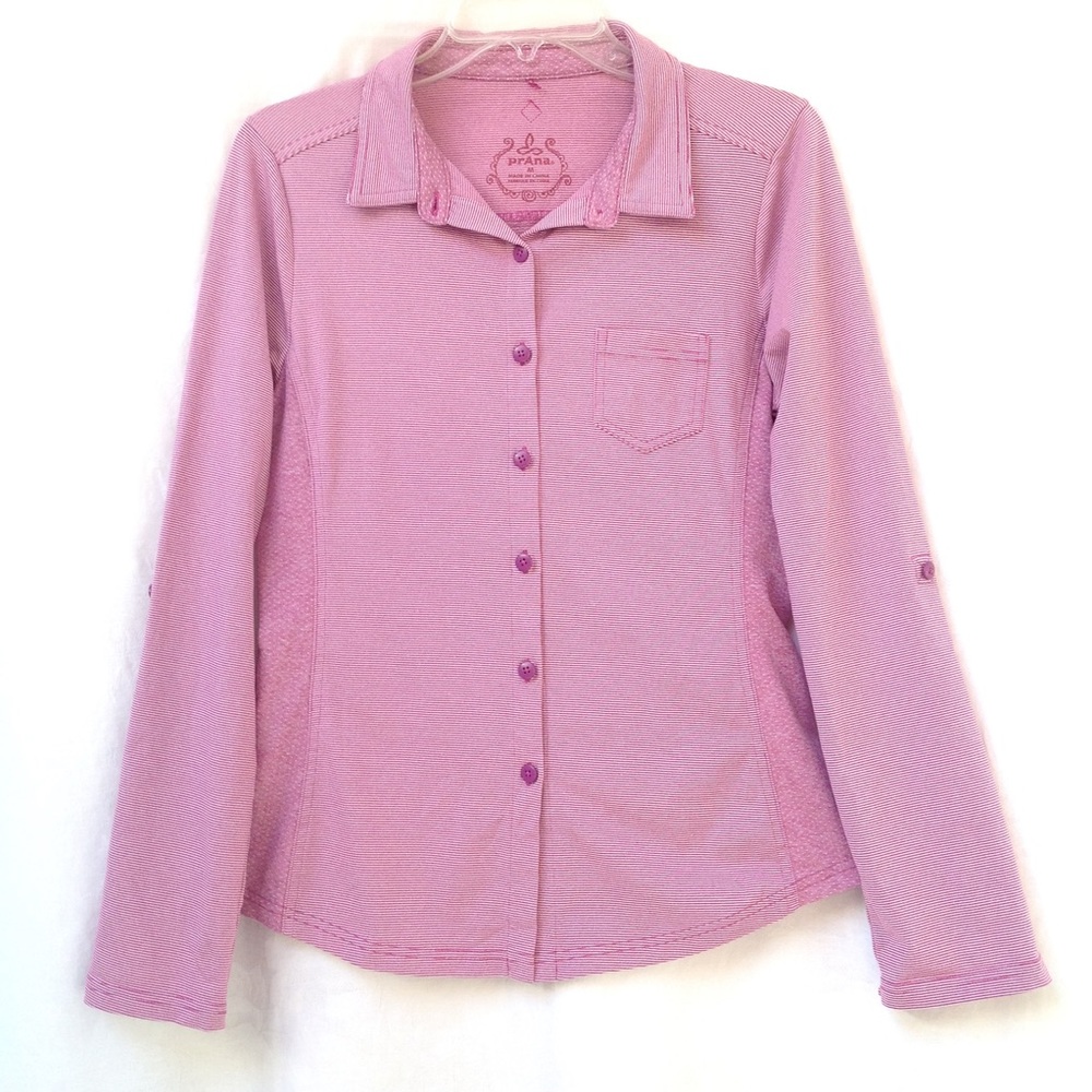 Prana Stripes Top Kinley Shirt Women's Medium Collared Long Sleeves Button Front - Picture 1 of 12
